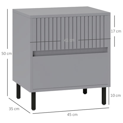 Simple Line Indented Two-Drawer Bedside Table - Grey