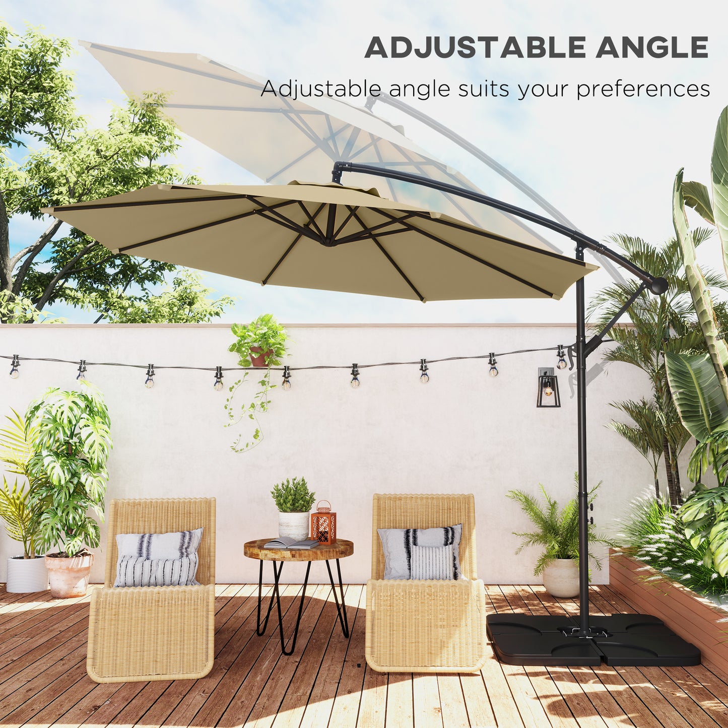 Outsunny 3(m) Garden Banana Parasol Cantilever Umbrella with Crank Handle, Cross Base, Weights and Cover for Outdoor, Hanging Sun Shade