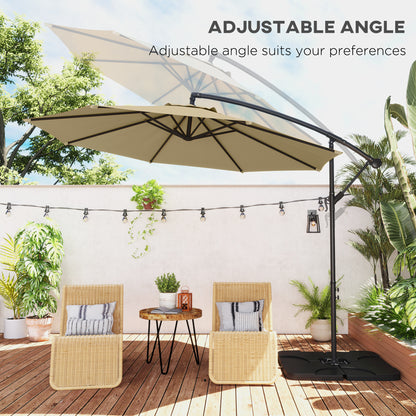 Outsunny 3(m) Garden Banana Parasol Cantilever Umbrella with Crank Handle, Cross Base, Weights and Cover for Outdoor, Hanging Sun Shade