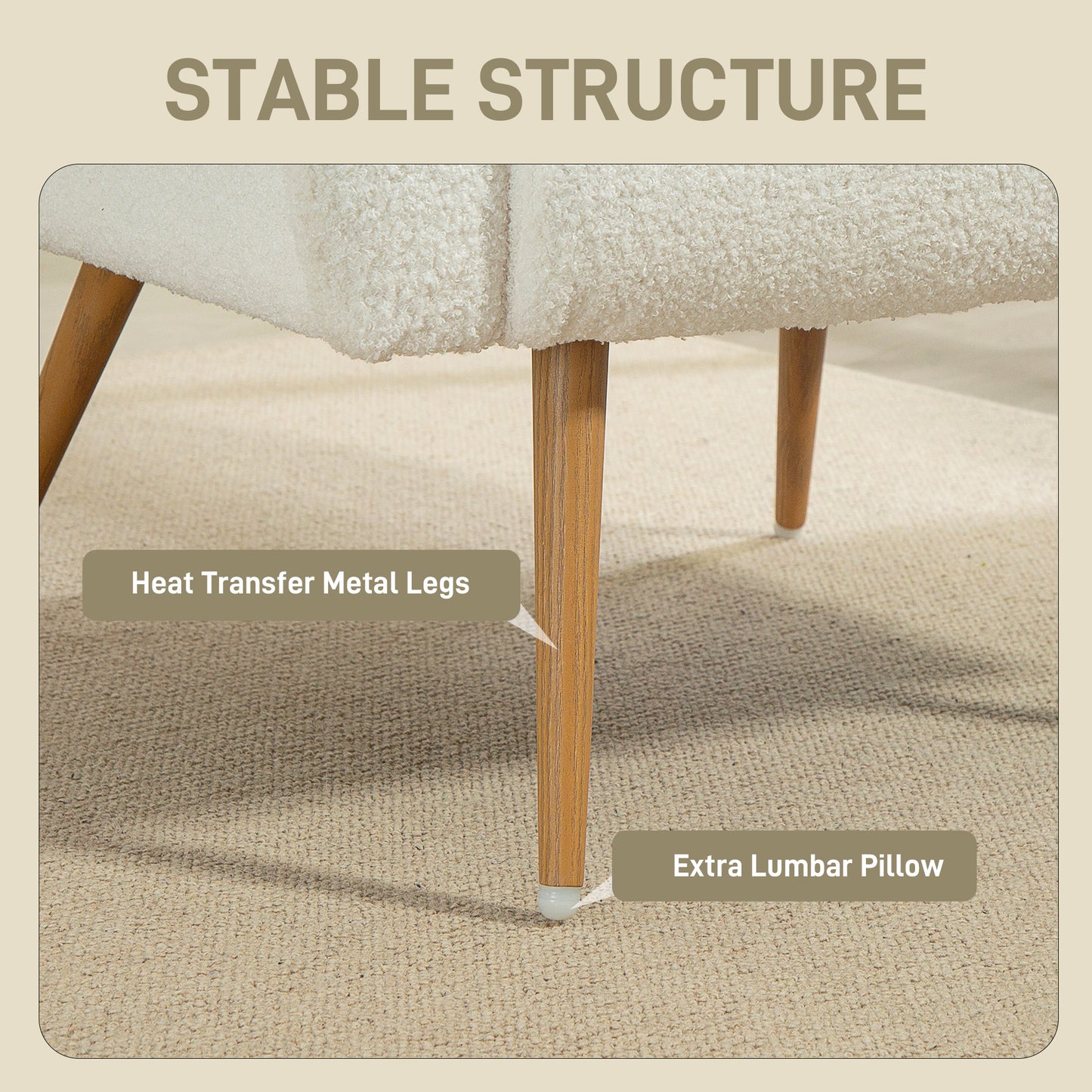 Teddy Fleece Accent Chair | High-Resilience Foam | Removable Lumbar Pillow | Metal Legs | 120kg | Cream White