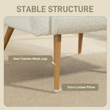Teddy Fleece Accent Chair | High-Resilience Foam | Removable Lumbar Pillow | Metal Legs | 120kg | Cream White