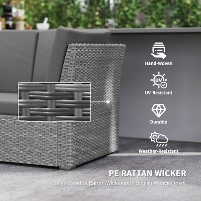 7 Piece Rattan Garden Sofa Set Seats 10 | Corner Sofa | 3 Seater Sofa | 2 Armless Chairs | Expanding Dining Table | 5mm Tempered Glass | PE Rattan & Steel Frame | Washable Cushions | Light Grey