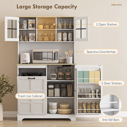 175cm Tall Kitchen Cabinet | Bin Cabinet | Acrylic Doors | 3 AC Outlets | Adjustable Shelves | 141kg | 100x35x175cm | White