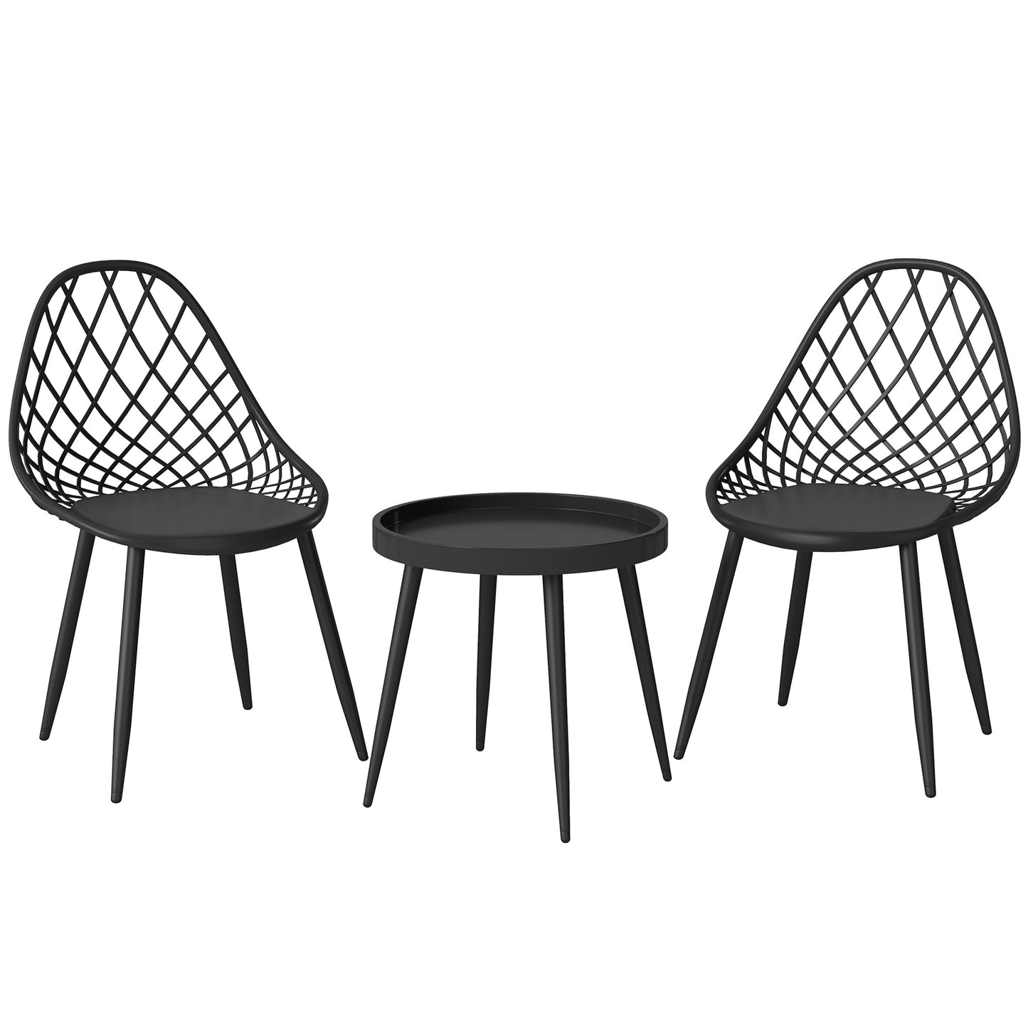 3-Piece Outdoor Bistro Set | 2 Chairs & Round Table | PP Mesh Backrest | Reinforced X-Frame | Anti-Rust Metal Legs | Adjustable Footpads | 120kg Chair Capacity | Garden & Balcony | Black