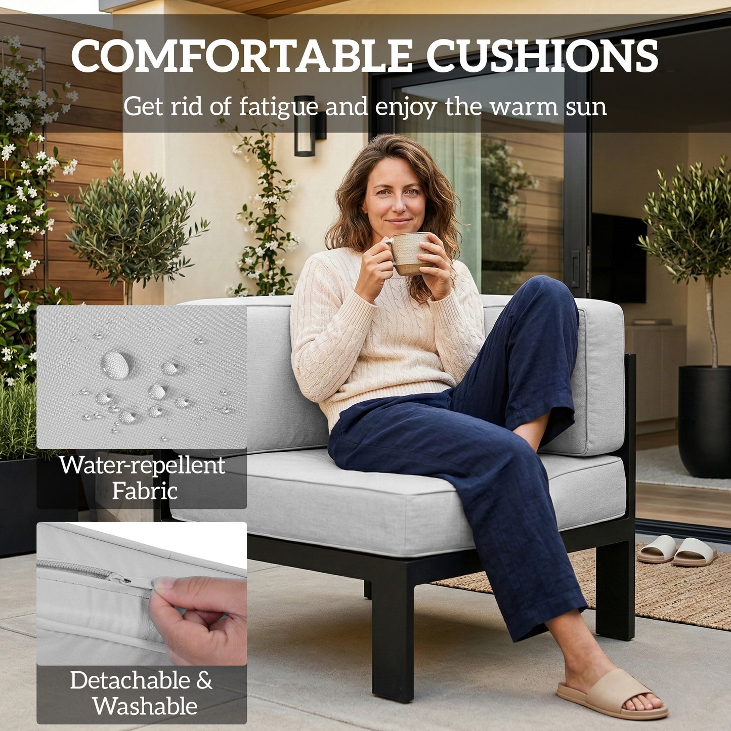 5-Piece 6-Seater Aluminium Garden Corner Sofa Set | Modular Layout | 13cm Cushions | Tempered Glass Table | 260kg | Light Grey