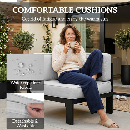 5-Piece 6-Seater Aluminium Garden Corner Sofa Set | Modular Layout | 13cm Cushions | Tempered Glass Table | 260kg | Light Grey