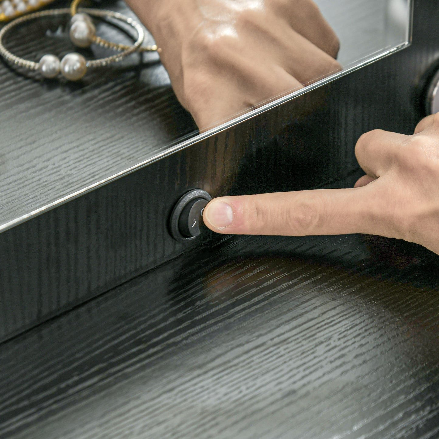 Dressing Table with Lighted Mirror, Cushioned Stool, Drawers, Shelves, Makeup Vanity Desk Set, Modern Dresser Vanity Table for Bedroom, Black