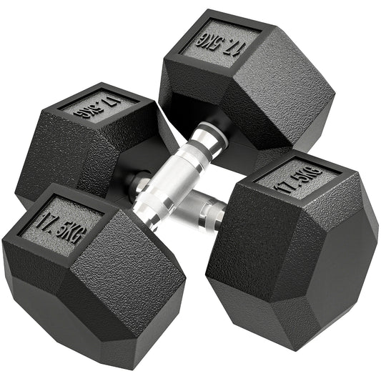 35KG Rubber Hex Dumbbell Portable Hand Weights Dumbbell Home Gym