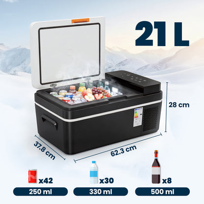 20L Compressor Car Fridge Freezer | Cools to 0°C in 15 Mins | -20°C to +20°C | Bluetooth App Control | LED Interior | MAX & ECO Modes | 12/24V DC & 100-240V AC | Black
