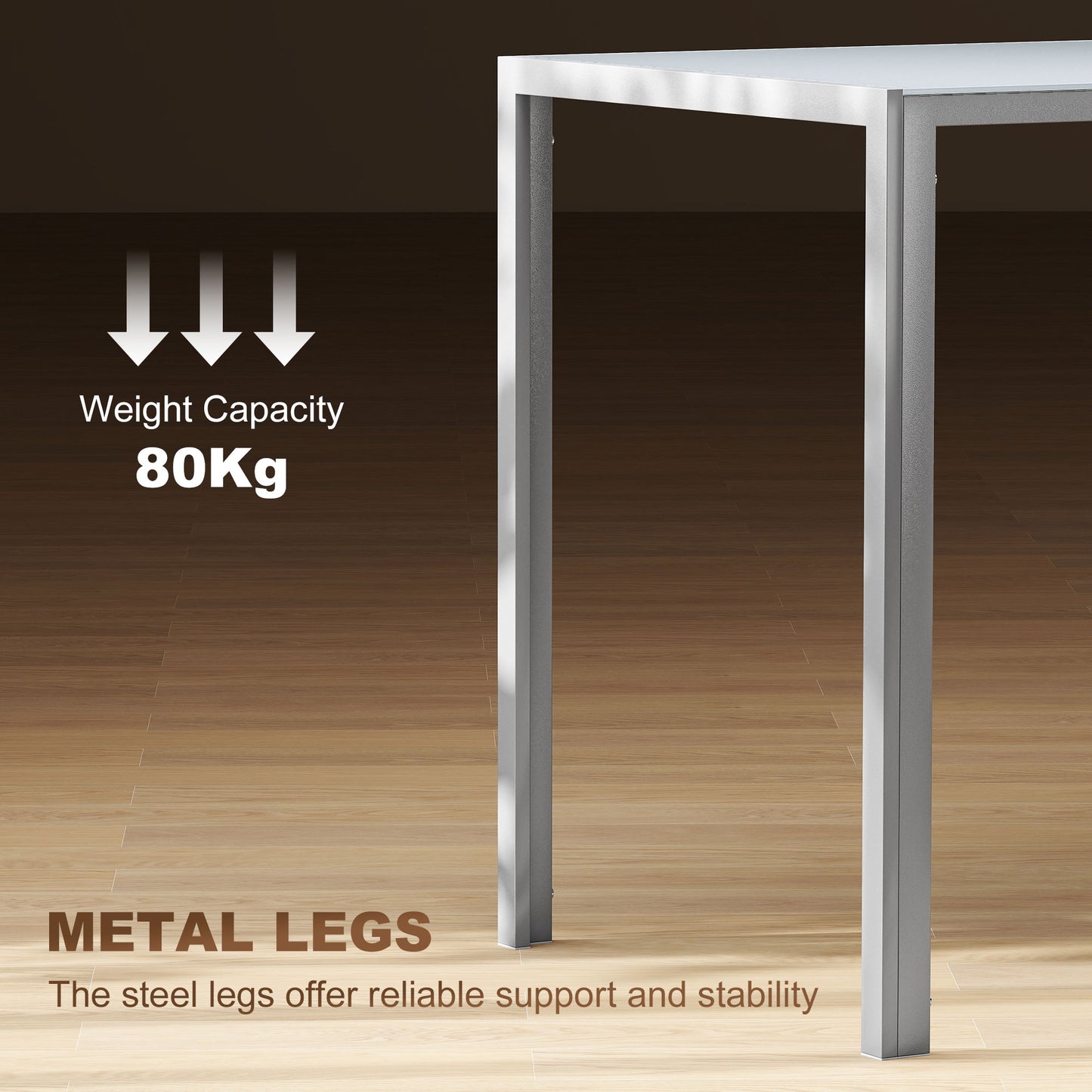 4-Seater Dining Table | 120cm | 6mm Tempered Glass Top | Powder-Coated Steel Legs | Floor Pads | 80kg | Grey