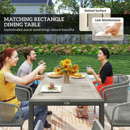 Rattan Dining 6 Seater Garden Furniture Set W/ Acacia Wood Top Rectangle Table, 6 Chairs for Outdoor, Patio, Conservatory, Grey