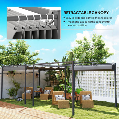 3 x 3(m) Garden Pergola with Retractable Roof and Magnetic Fixture, Outdoor Pergola Kit Sun Shade Canopy, UPF30+, Grey