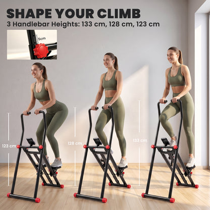 Vertical Stair Climber Stepper | 3 Resistance Levels | Adjustable Handlebar 123–133cm | 150kg | LCD Monitor | Phone Holder | Foldable | Black