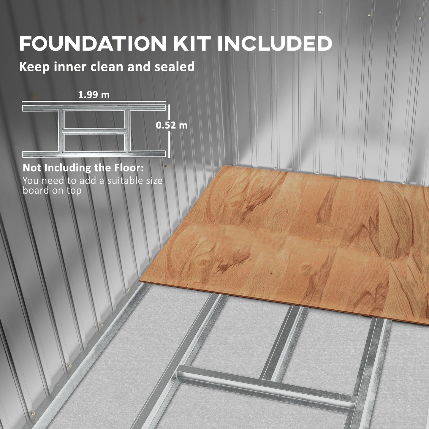 Outdoor Lean to Garden Metal Equipment Tool Storage Shed w/ Foundation Kit, Double Door, Vents and Sloped Roof, Dark Grey