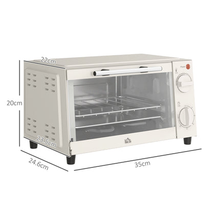 Mini Oven, 9L Countertop Electric Grill, Toaster Oven with Adjustable Temperature, Timer, Baking Tray and Wire Rack, 750W, Cream