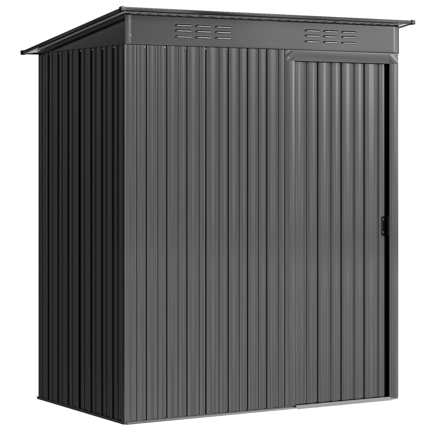 Galvanised Steel Garden Storage Shed | Aluminium Slot-Base Easy Assembly | 50% Fewer Screws | Sliding Door | Integrated Vents | 50kg/m² Snow Load | 159x106x181cm | 1.37m² | Dark Grey