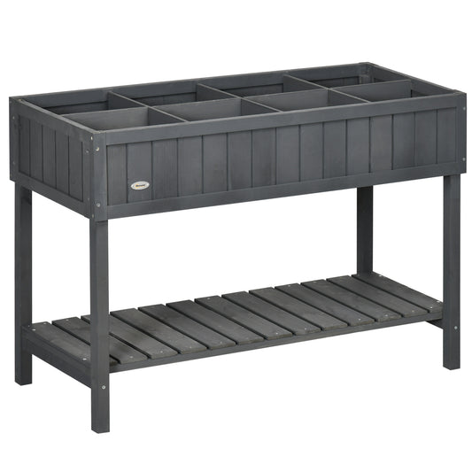 Fir Wood Raised Rectangular 8 Compartment Plant Stand Dark Grey