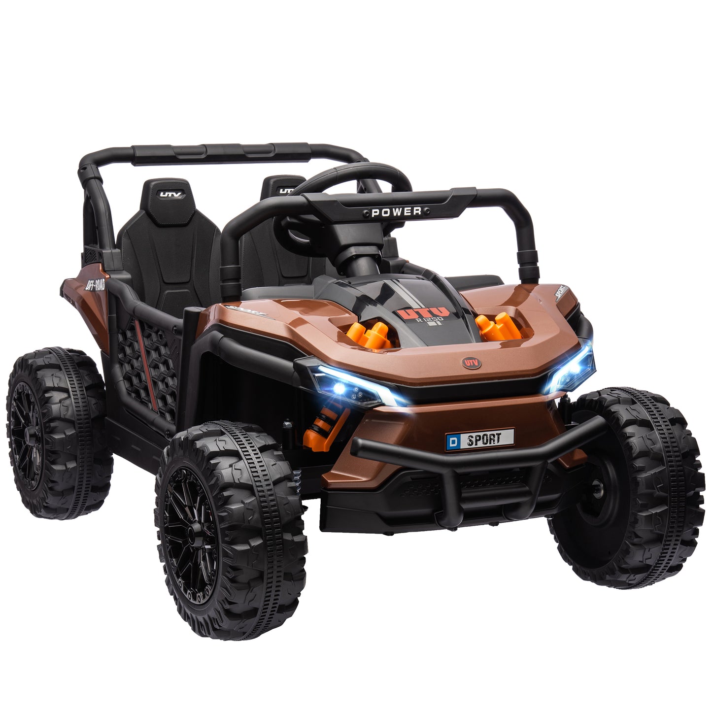 AIYAPLAY 12V Battery Powered Ride on Truck w/ Remote, 4 Suspension Wheels, Horn Lights Music USB, for 3-5 Years Old - Brown / Black