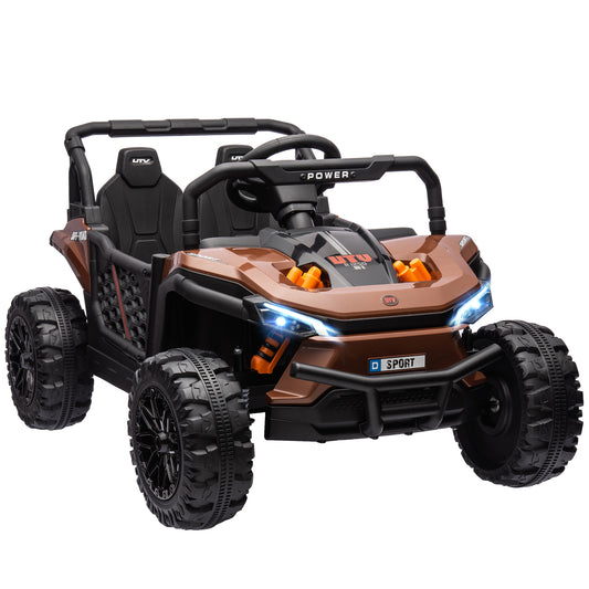AIYAPLAY 12V Battery Powered Ride on Truck w/ Remote, 4 Suspension Wheels, Horn Lights Music USB, for 3-5 Years Old - Brown / Black