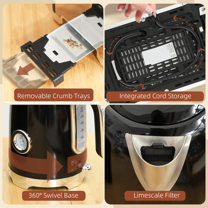 Retro Toaster and Kettle Set - Black / Cream