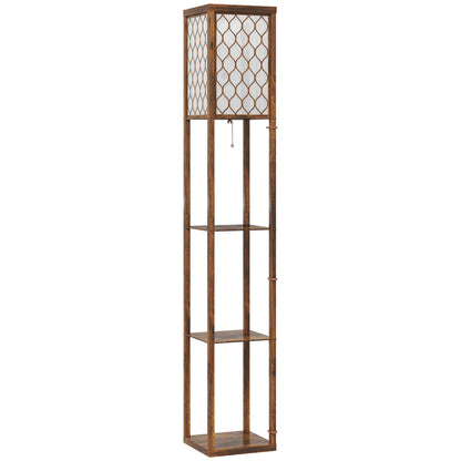 Three-Shelf Standing Lamp - Rustic Brown/White