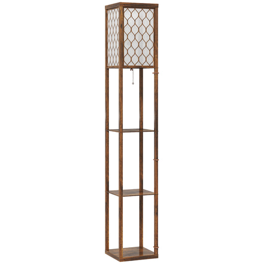 Three-Shelf Standing Lamp - Rustic Brown/White