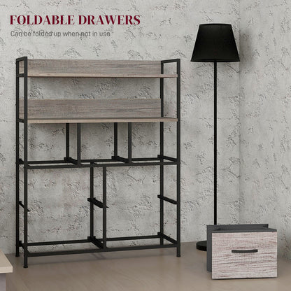 Retro Style Rustic Chest of Seven Fabric Drawers - Grey Wood Effect