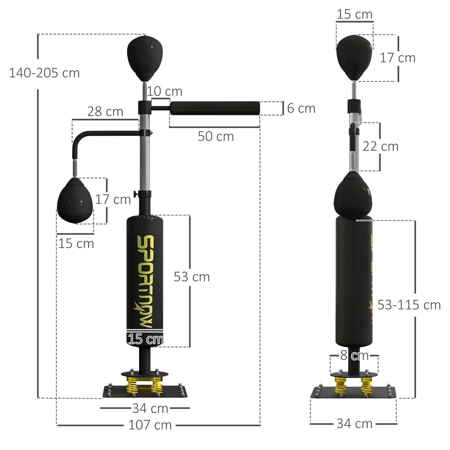 SPORTNOW Boxing Bag, Freestanding Punching Bag, with Reflex Bar, Speed Balls, Black