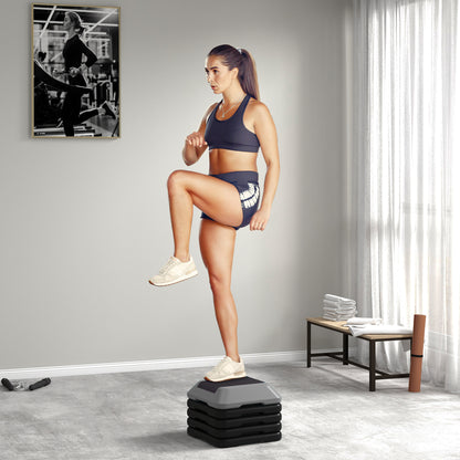 5-Level Height Adjustable Aerobic Step Platform | 10 to 30cm | Non-Slip Surface & Base | 40x40cm Platform | 150kg Capacity | PE Construction | Lightweight & Compact | Grey | For Home Gym Cardio Workouts