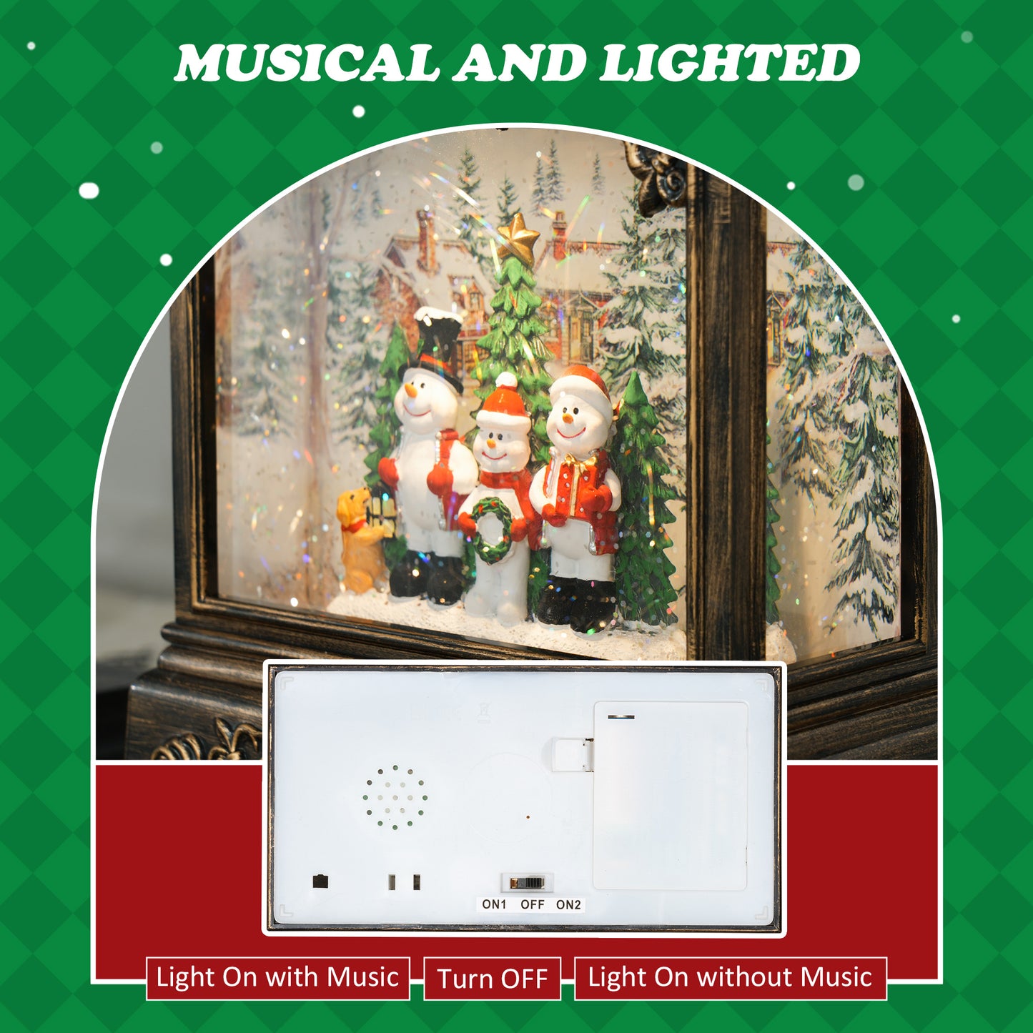 Christmas Snow Globe Lantern with Lights and Music, Swirling Glitter, Battery Operated Musical Decoration for Holiday Party Gift, Bronze Tone