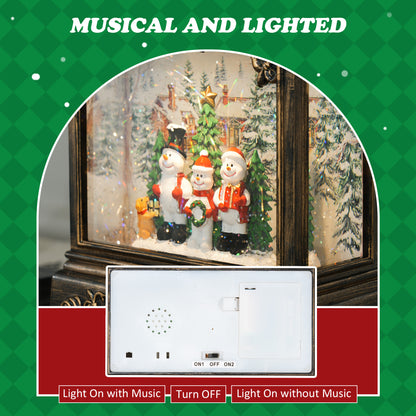 Christmas Snow Globe Lantern with Lights and Music, Swirling Glitter, Battery Operated Musical Decoration for Holiday Party Gift, Bronze Tone
