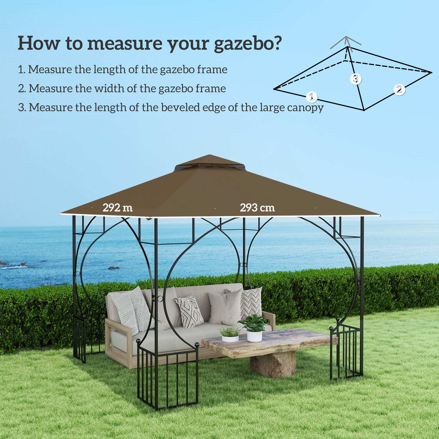 Outsunny 3x3(m) Replacement Gazebo Canopy, Double Tier Roof Top for Garden, Patio, Outdoor, Khaki (TOP ONLY)