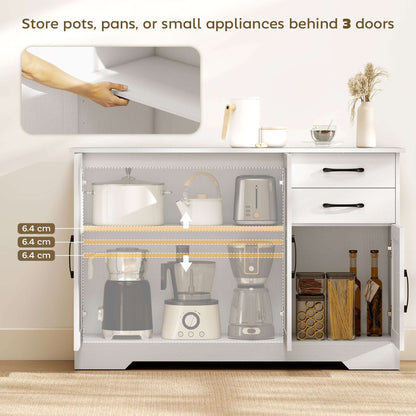 Sideboard with 2 Drawers Modern Storage Cabinet, Kitchen Cupboard with Adjustable Shelf and 3 Doors White