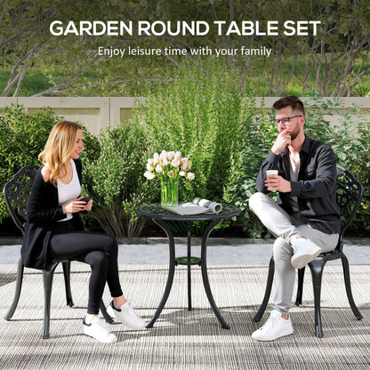 3 Piece Cast Aluminium Garden Bistro Set for 2 with Parasol Hole, Outdoor Coffee Table Set, Two Armless Chairs and Round Coffee Table