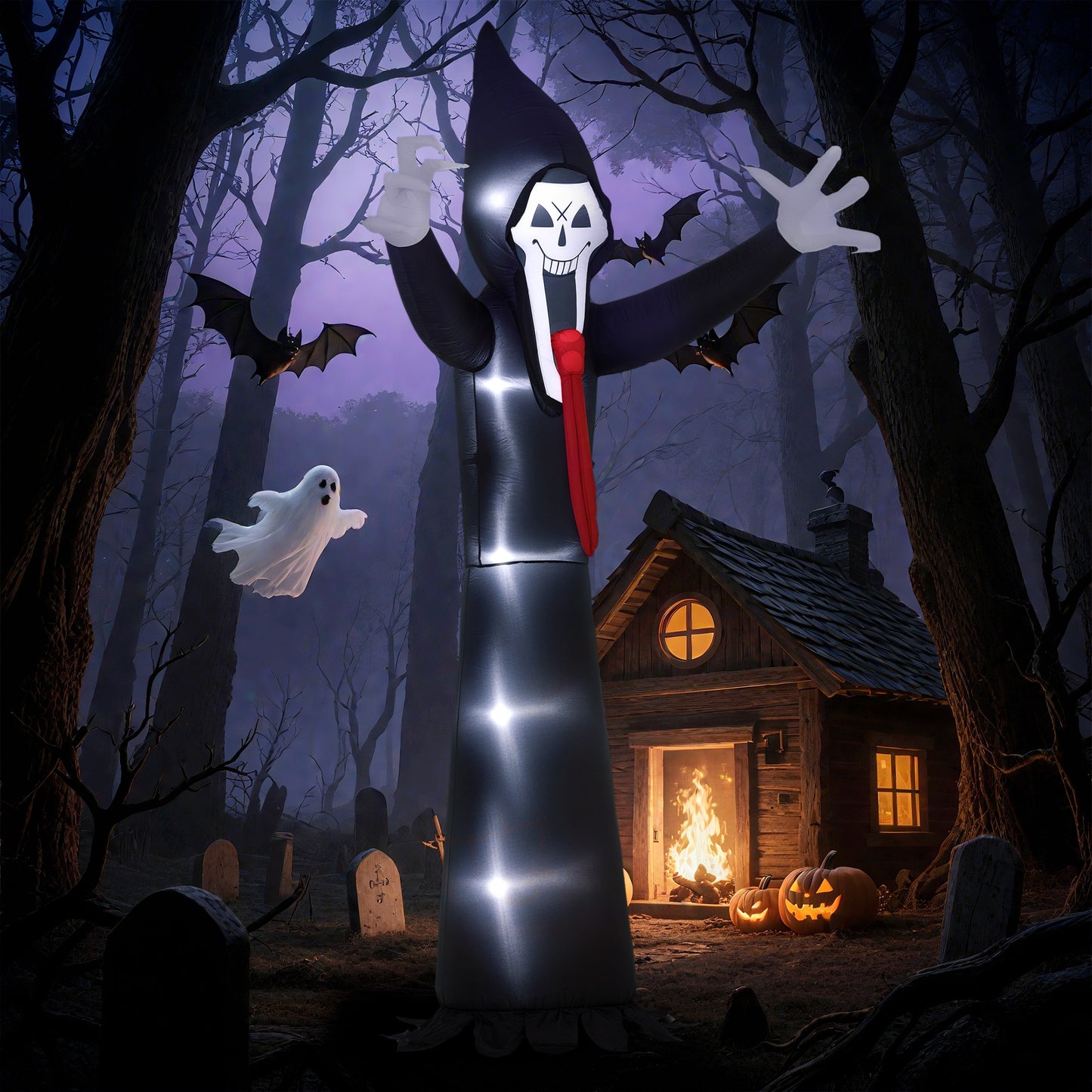 10 FT Grim Reaper Halloween Inflatable with 5 Built-in LED Lights, Blow Up Outdoor Halloween Decoration for Indoor, Outdoor Party