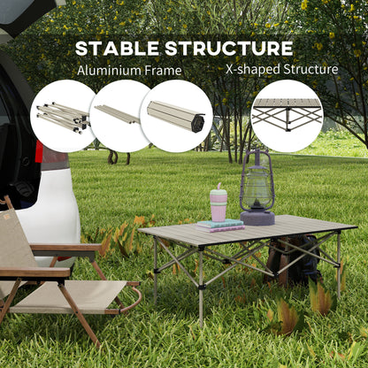 Outsunny Portable  Aluminium Picnic  Camping Table, Lightweight Folding, Carry Bag For Outdoor Camping, Picnic, Hiking, Cooking, BBQ, Fishing, Khaki