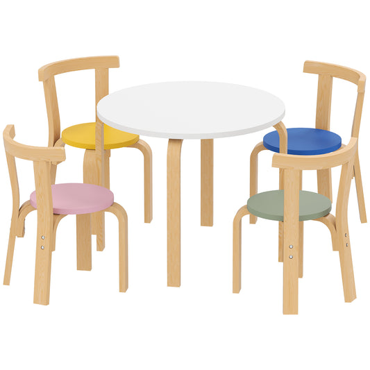 5-Piece Kids Table & 4 Chairs Set | Solid Poplar Wood | Rounded Edges | Easy-Clean Surface | EN71 Safety Certified | Ages 3-8 | 60x60x50cm Table | Multicolour