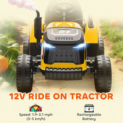 AIYAPLAY 12V Ride on Tractor and Trailer with Remote Control, Music, Shifter, Start-Up Sound, for Kids Ages 3-8 Years