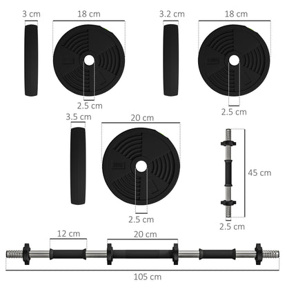 SPORTNOW 2-in-1 Adjustable Barbell & Dumbbell Set | Black & Green | Steel Plastic Sand | 19kg Plates | 4x2kg 4x1.5kg 4x1.25kg | 105cm Barbell | Non-Slip Grips | Home Gym