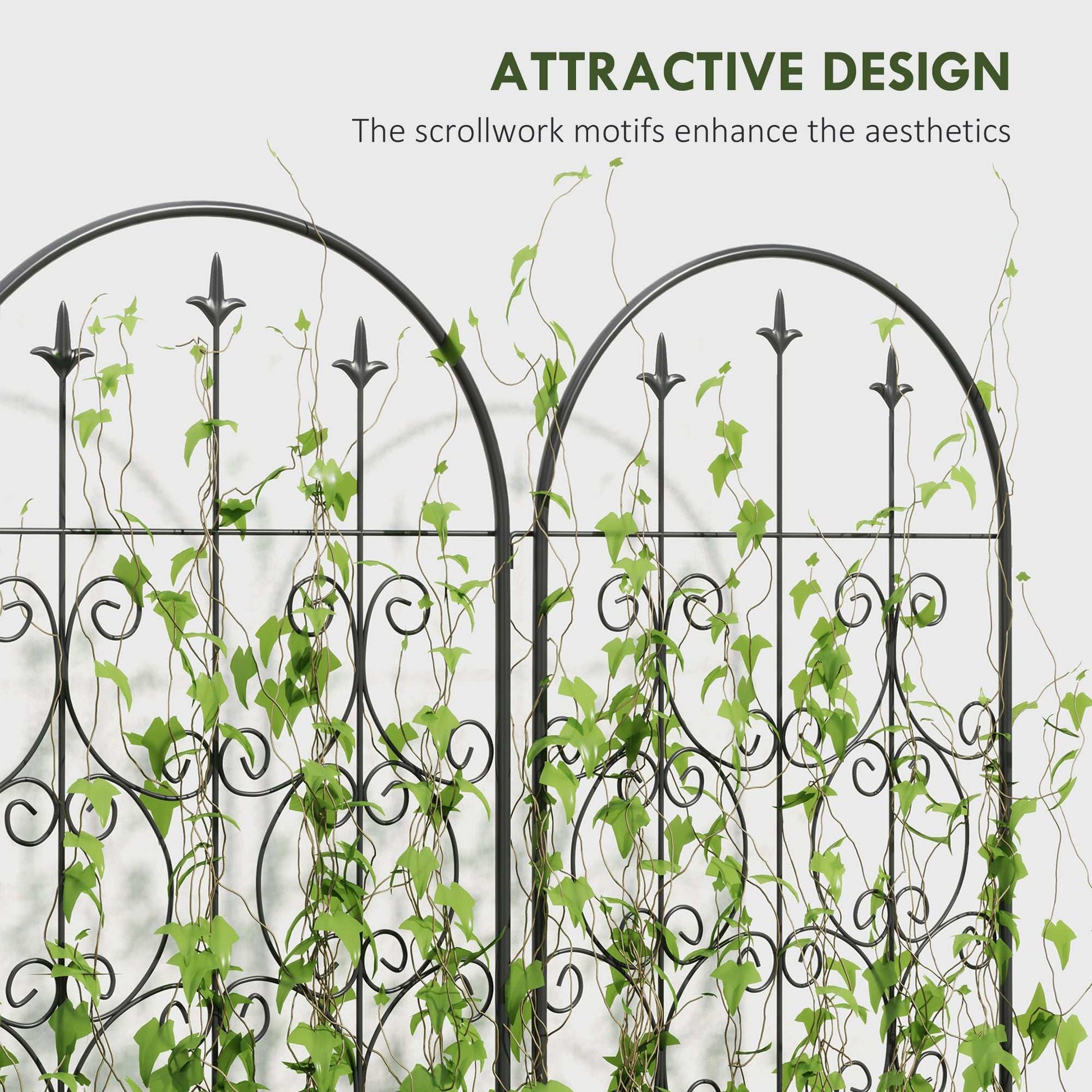 Set of 2 Metal Garden Trellis, Decorative Trellis Panels for Climbing Outdoor Plants, Vegetables, Vines, Flowers, 150 x 50 cm, Scrollwork