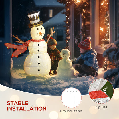 Outsunny 3FT Lighted Christmas Snowman, Waterproof Light up Yard Decor with 78 Warm-White LED Lights for Indoor Outdoor Garden, White