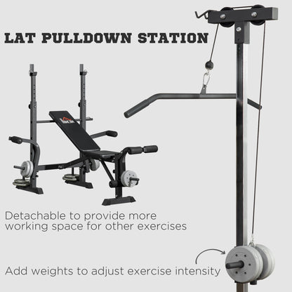 Adjustable Weight Bench with Pulley System, Incline Bench Press Set with Squat Rack, Leg Developer, Butterfly and Weight Storage, for Full Body Workout