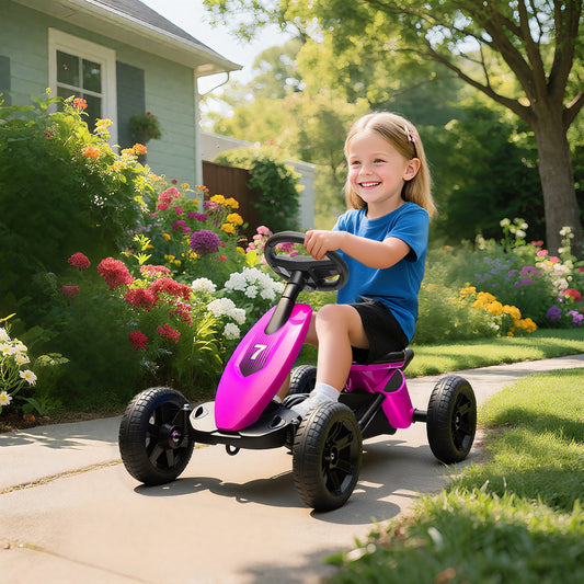 AIYAPLAY Pedal Go Kart for Kids 2-5 Years, with Silent EVA Wheels, Metal Frame, Pink / Blue / Yellow / Green