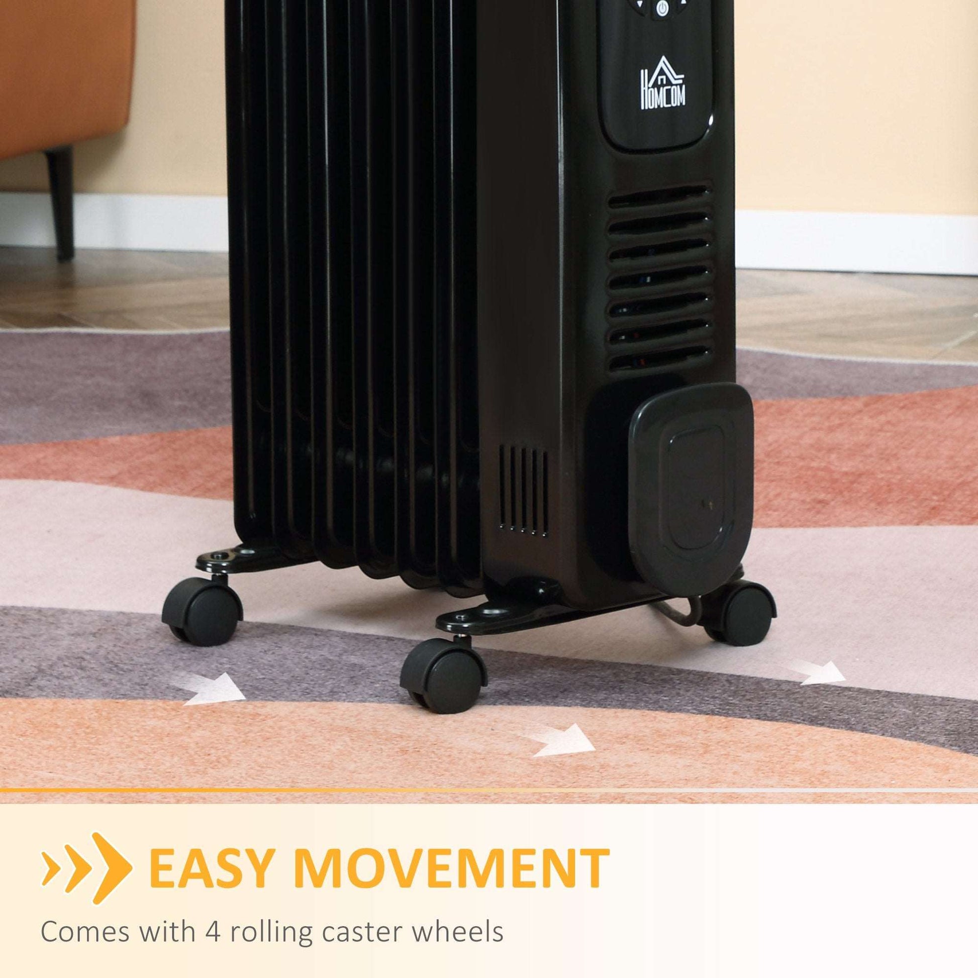 1630W Digital Oil Filled Radiator, 7 Fin, Portable Electric Heater with LED Display, Built-in Timer, 3 Heat Settings, Remote Control, Black