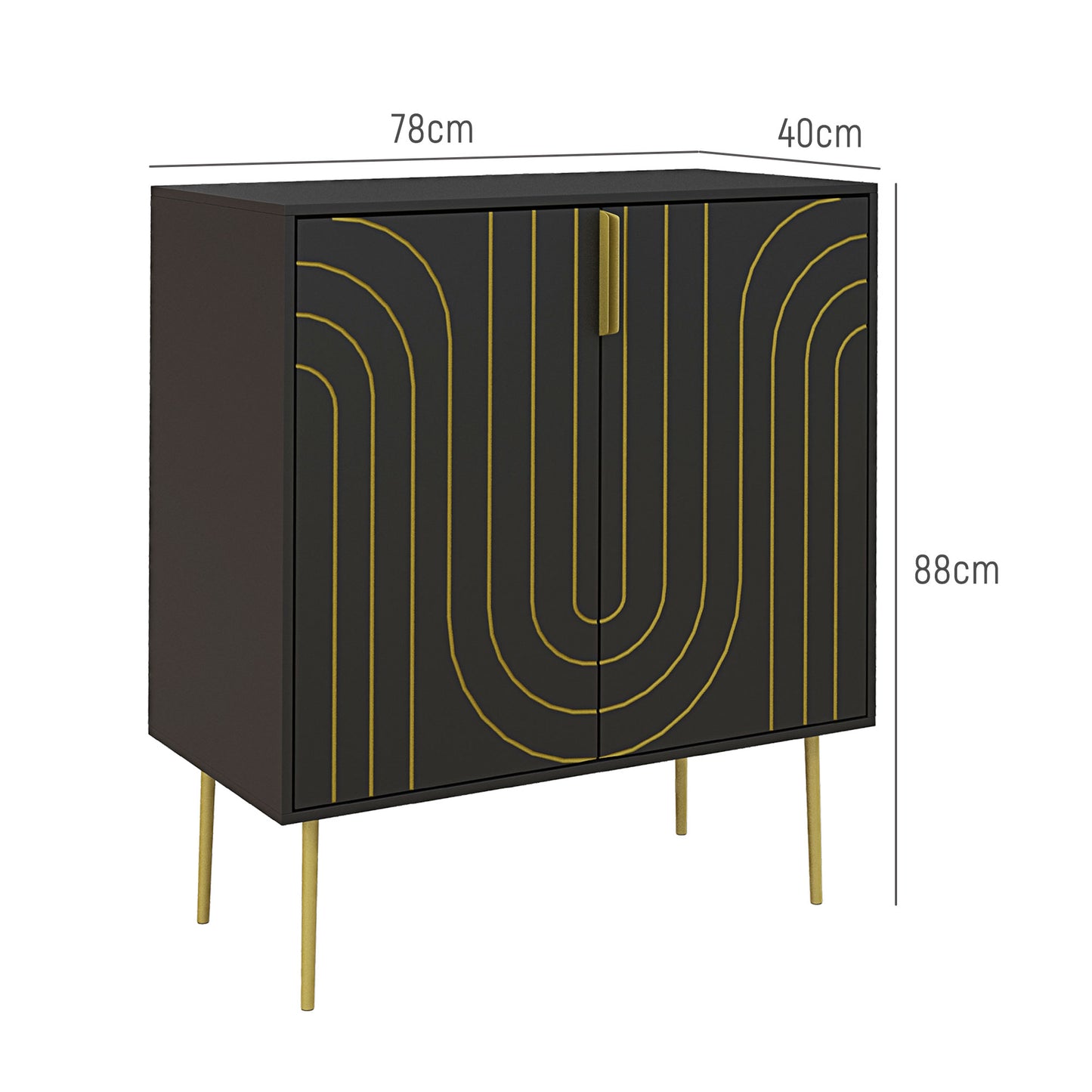 Art Deco Inspired Sideboard Cabinet With Adjustable Shelf - Black/Gold Tone