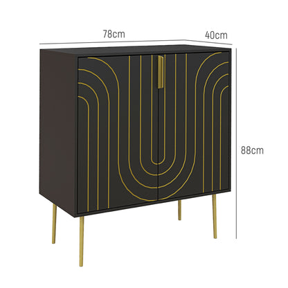 Art Deco Inspired Sideboard Cabinet With Adjustable Shelf - Black/Gold Tone
