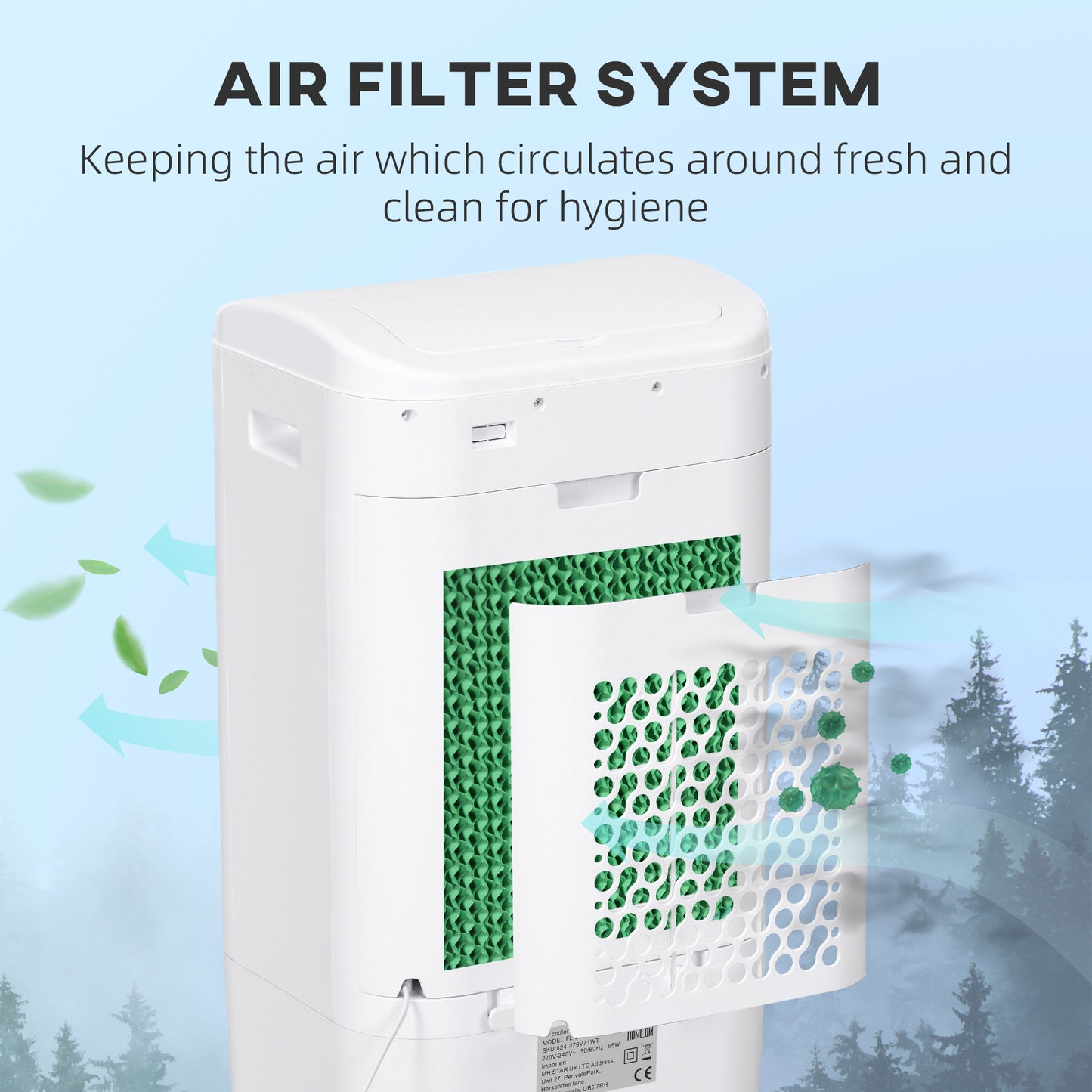 78cm Portable Evaporative Air Cooler, 3-In-1 Ice Cooling Fan Cooler, Humidifier Unit with Remote, 7.5H Timer, Oscillating 15L Water Tank White