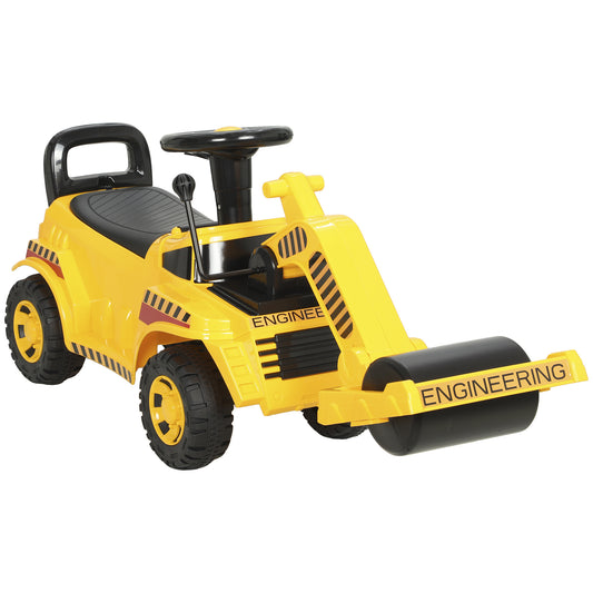 AIYAPLAY Kids Ride-On Road Roller | Foot-Powered Construction Toy | Liftable Front Drum | Horn & Under-Seat Storage | Yellow & Black | Ages 1–4