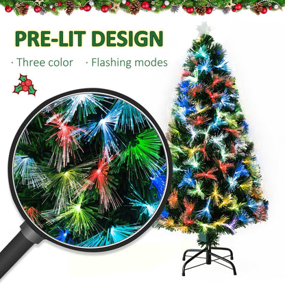 1.5m Tall Artificial Christmas Tree Fibre Optic Colourful LED Pre-Lit Holiday Home Christmas Decoration with Flash Mode, Green
