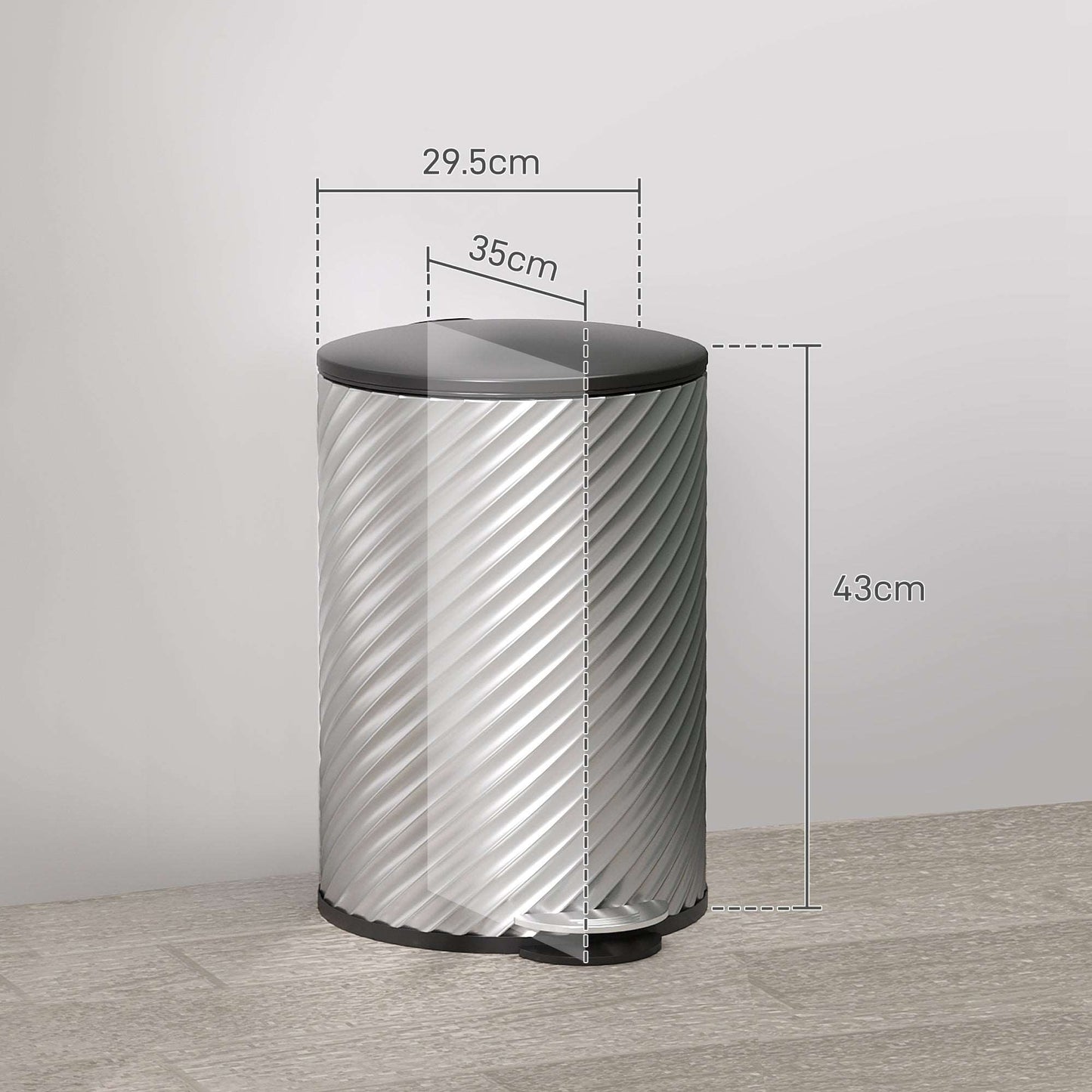 20 Litre Kitchen Bin, Stainless Steel Pedal Bin with Soft-close Lid, Fingerprint Proof Cylindrical Rubbish Bin with Foot Pedal,  Removable Bucket, Silver